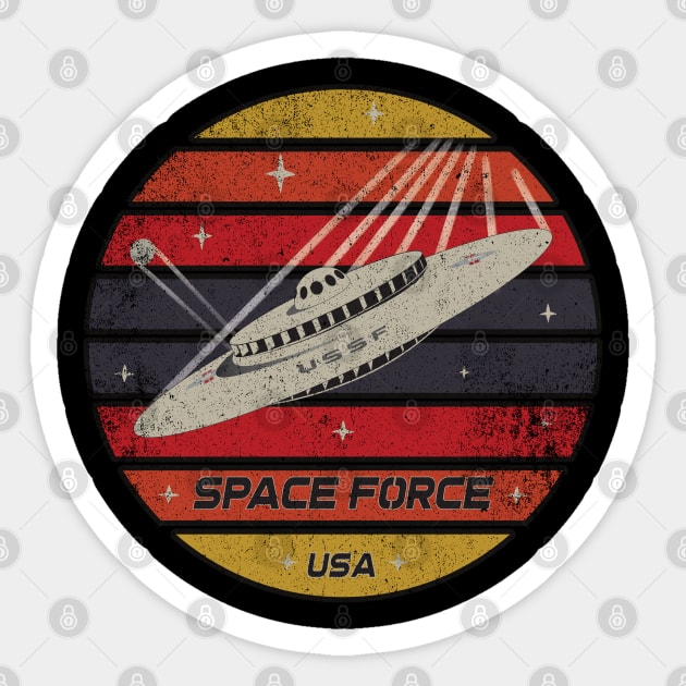 Space Force Retro Mothership Distressed Sticker by SunGraphicsLab